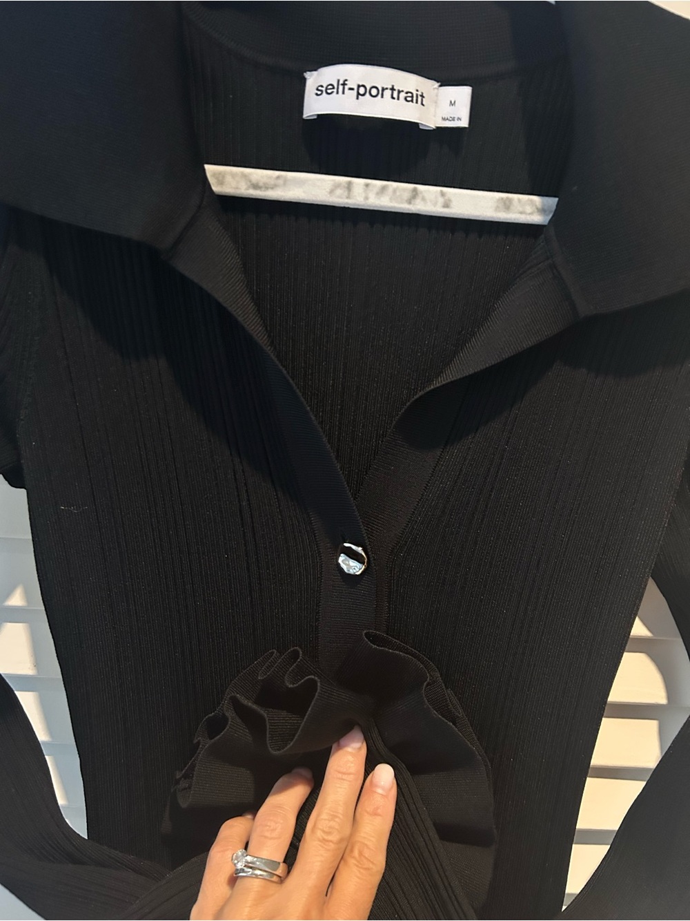 Self-Portrait Black Ribbed Knit Fluted Midi Dress $555 - Size Medium - Picture 3 of 4